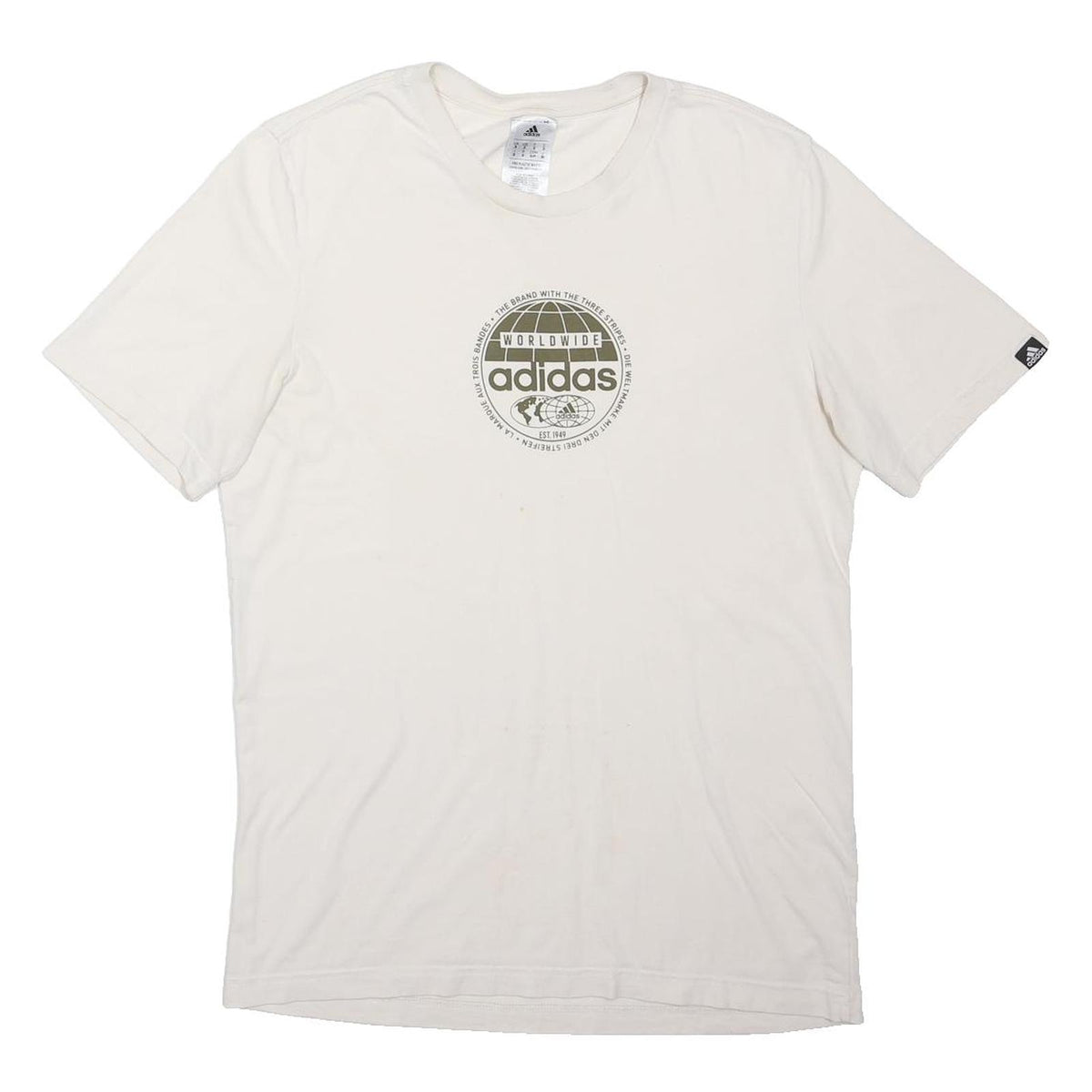 ADIDAS Mens White Worldwide Logo Graphic T-Shirt S Short Sleeve Crew Neck Cotton