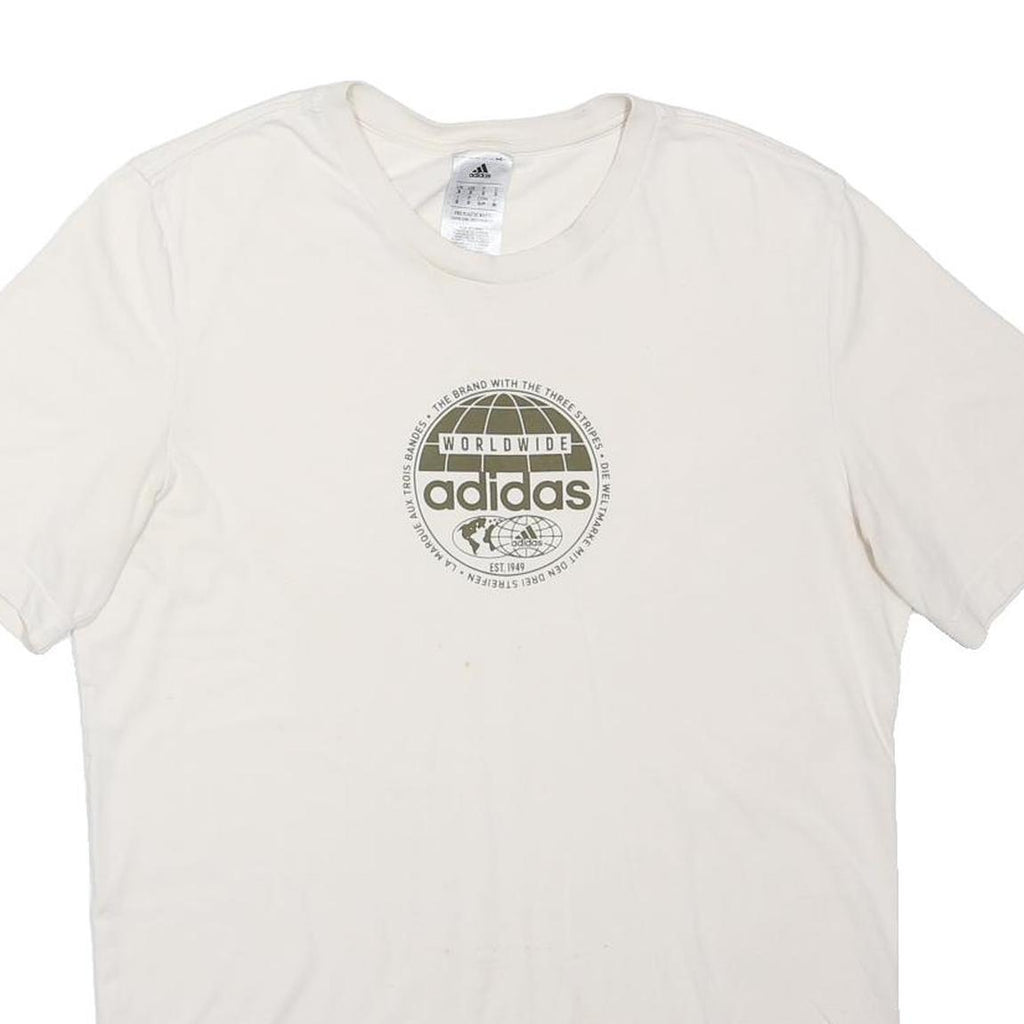 ADIDAS Mens White Worldwide Logo Graphic T-Shirt S Short Sleeve Crew Neck Cotton