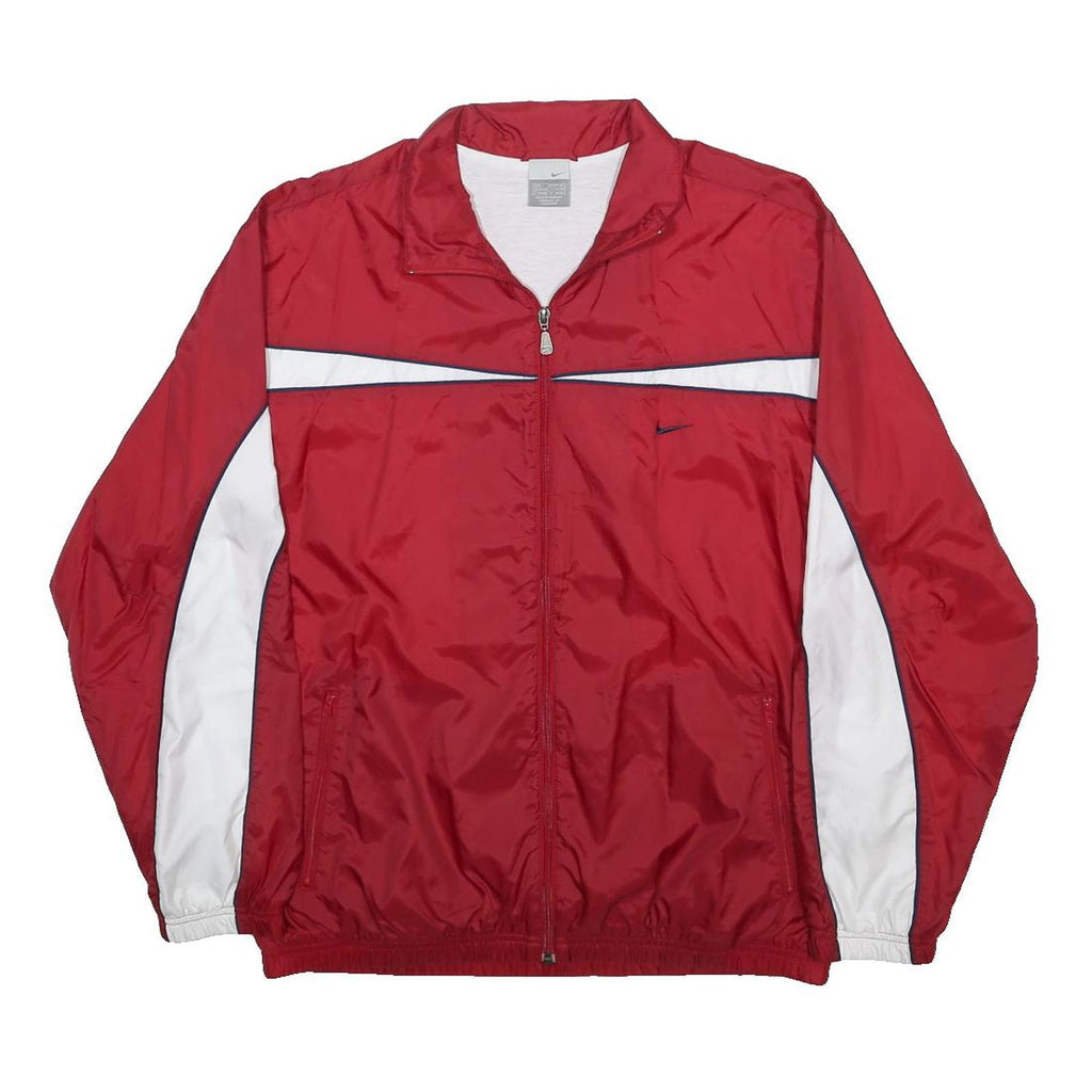 NIKE Mens Red & White Track Jacket L Nylon Plain Zip Sport Casual Retro