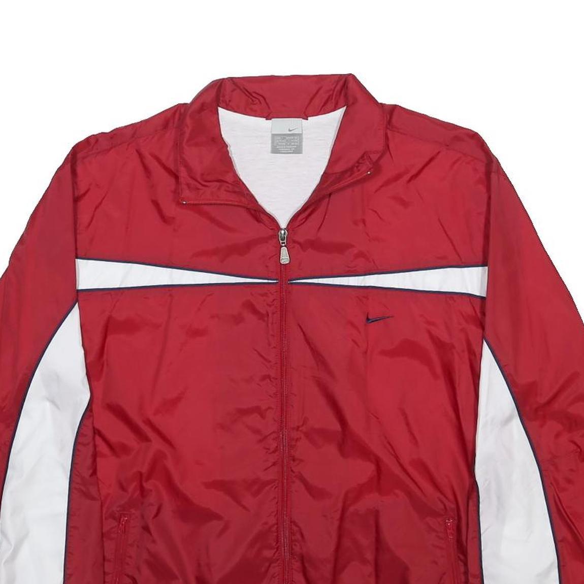 NIKE Mens Red & White Track Jacket L Nylon Plain Zip Sport Casual Retro