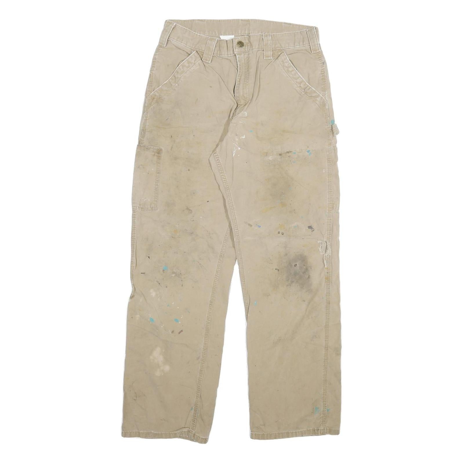 CARHARTT Mens Cotton Blend Beige Relaxed Straight Trousers W30 L29 Workwear