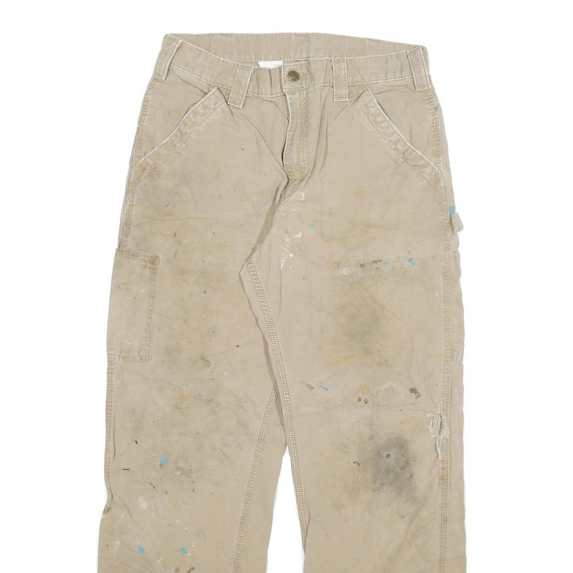 CARHARTT Mens Cotton Blend Beige Relaxed Straight Trousers W30 L29 Workwear