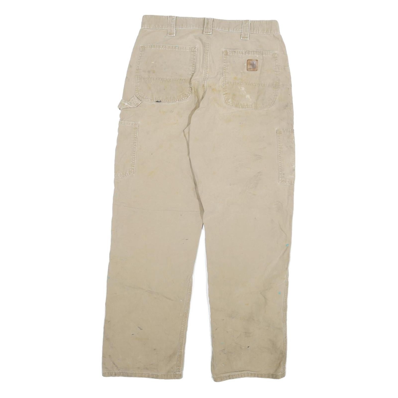 CARHARTT Mens Cotton Blend Beige Relaxed Straight Trousers W30 L29 Workwear