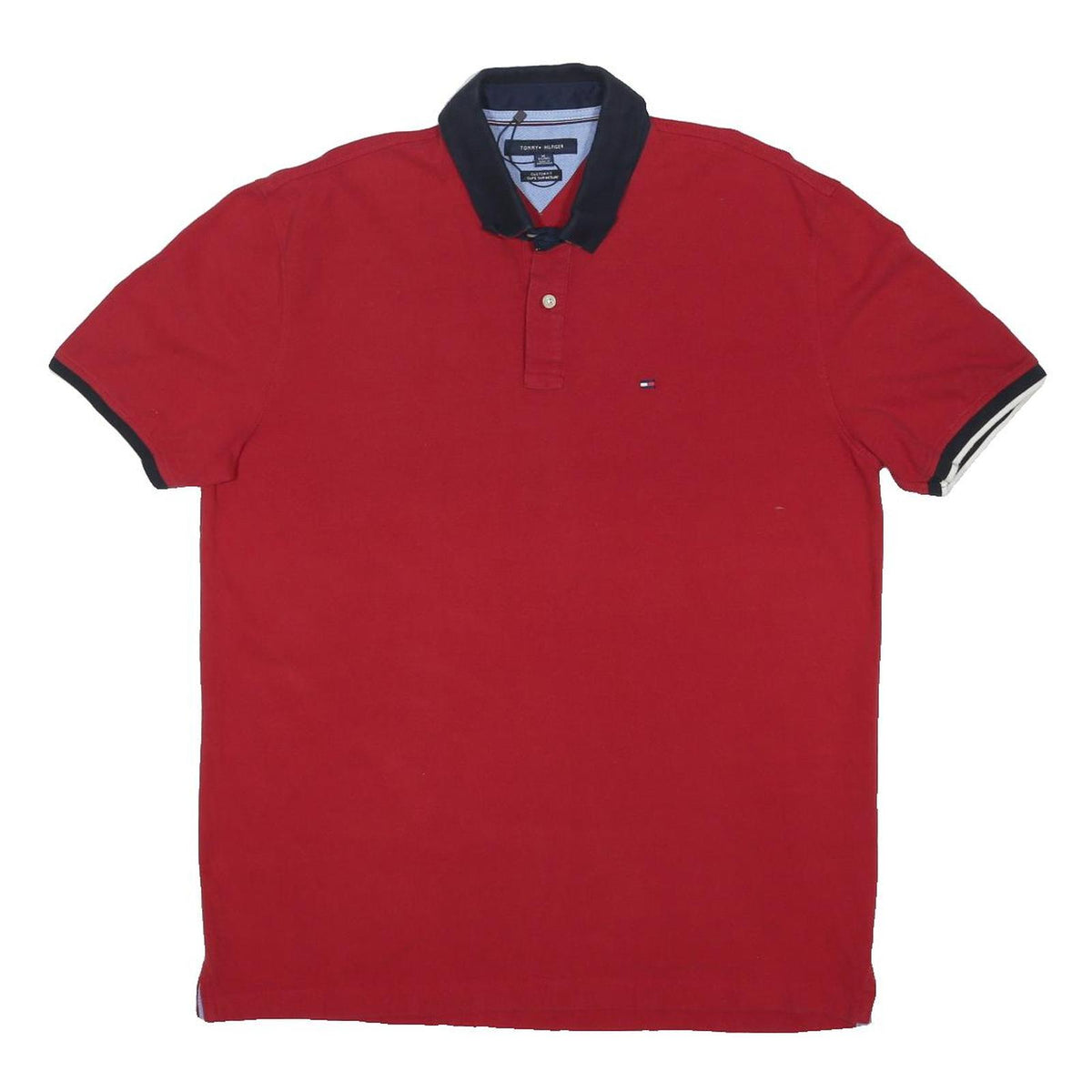 TOMMY HILFIGER Mens Red & Navy Polo Shirt XL Cotton Blend Short Sleeve Classic