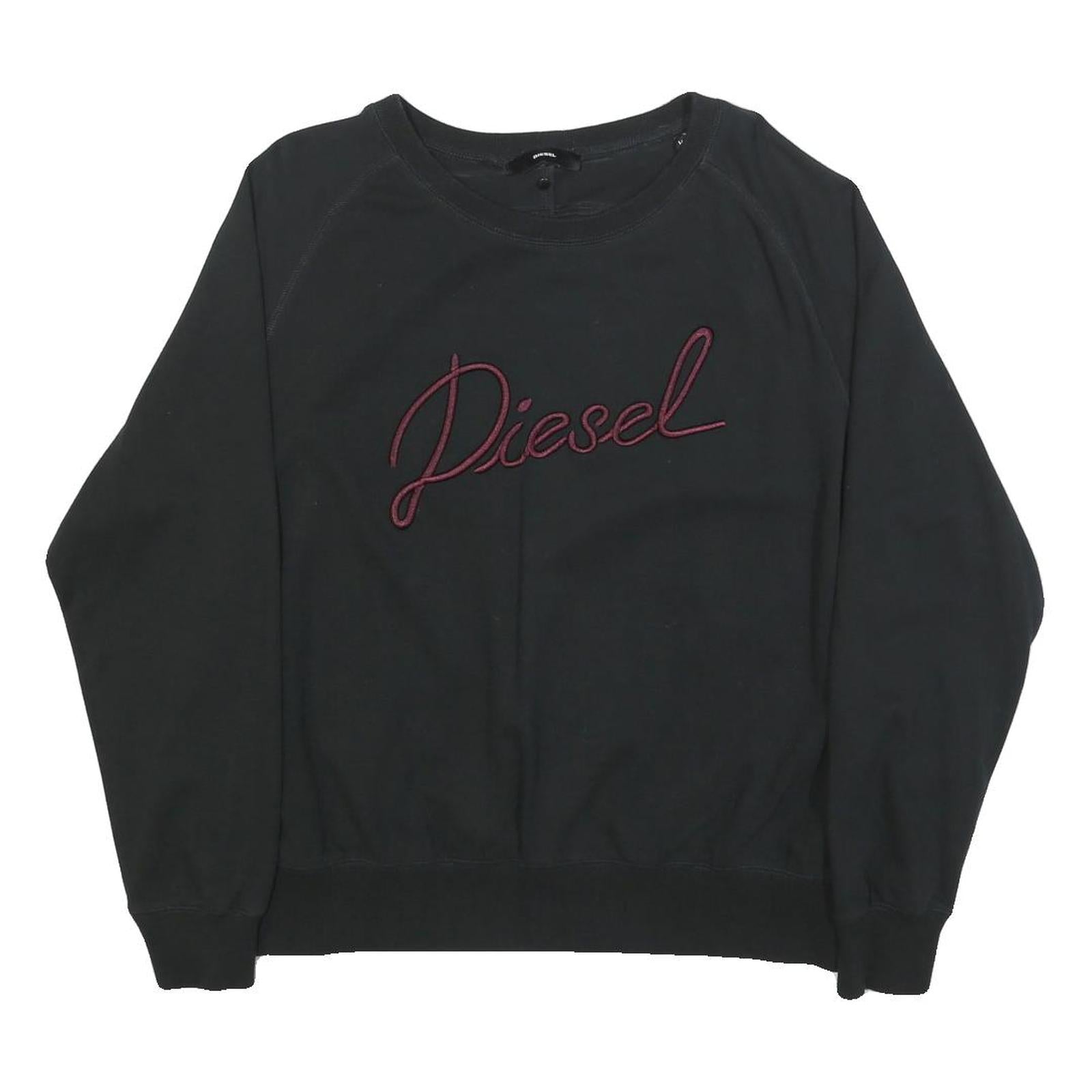DIESEL Womens Black Cotton Blend Crew Neck L Sweatshirt Embroidered Logo