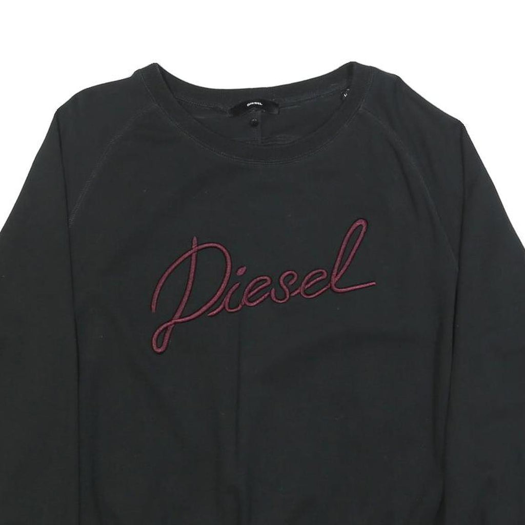 DIESEL Womens Black Cotton Blend Crew Neck L Sweatshirt Embroidered Logo