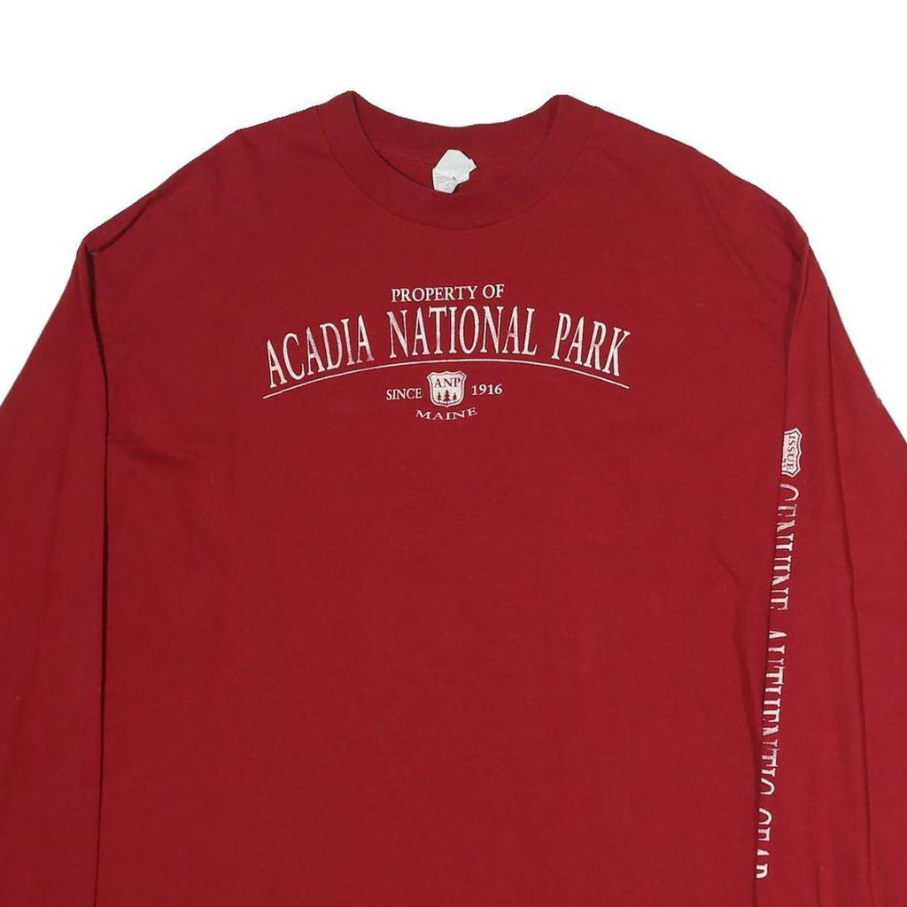 ALSTYLE Mens Red Acadia National Park Long Sleeve Crew Neck T-Shirt XL Cotton