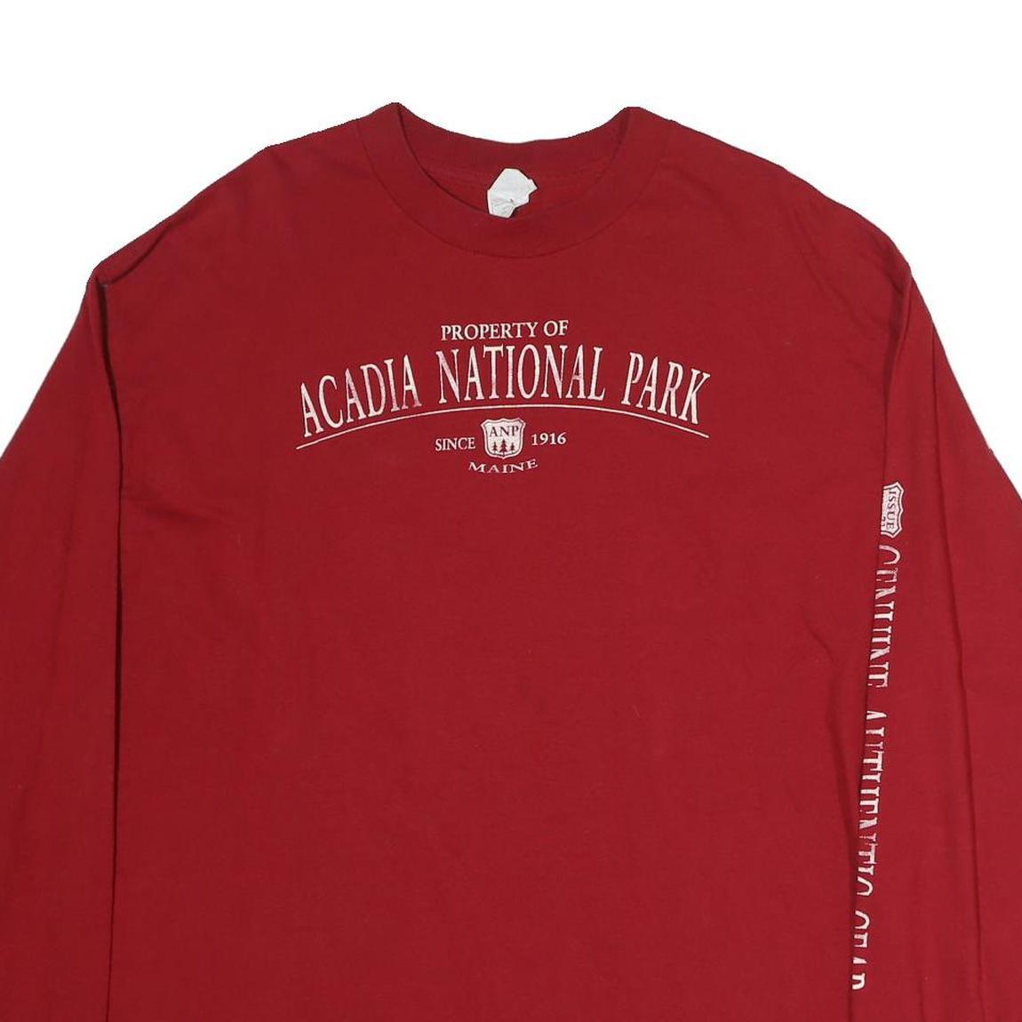 ALSTYLE Mens Red Acadia National Park Long Sleeve Crew Neck T-Shirt XL Cotton
