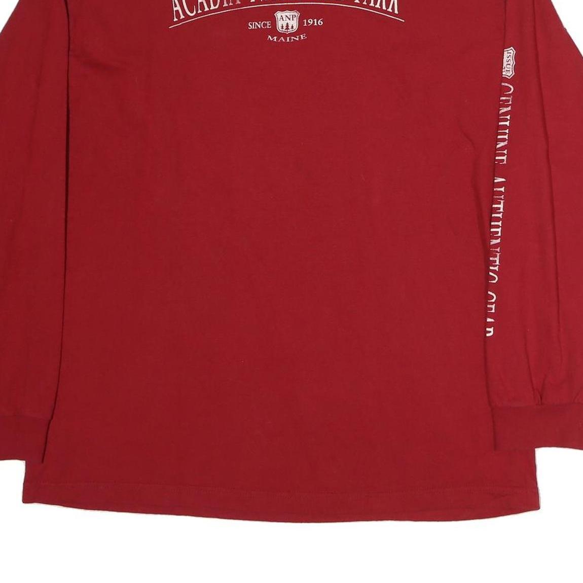 ALSTYLE Mens Red Acadia National Park Long Sleeve Crew Neck T-Shirt XL Cotton