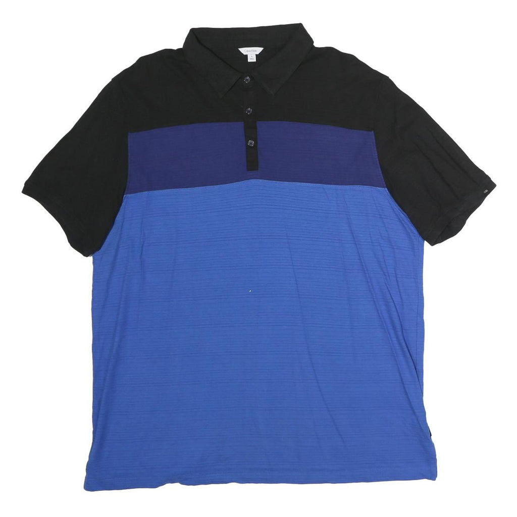 CALVIN KLEIN Mens Black & Blue Polo Shirt XL Cotton Short Sleeve Colourblock