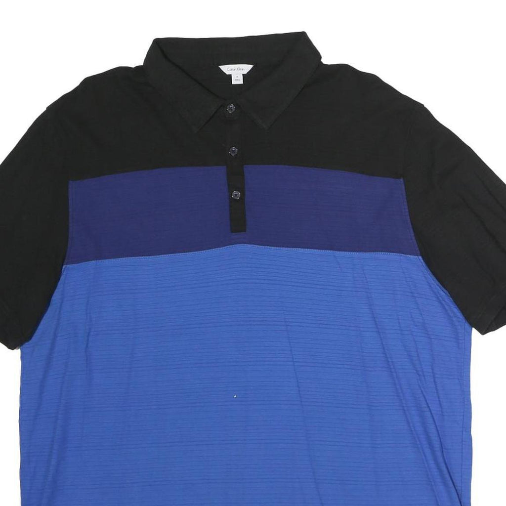 CALVIN KLEIN Mens Black & Blue Polo Shirt XL Cotton Short Sleeve Colourblock