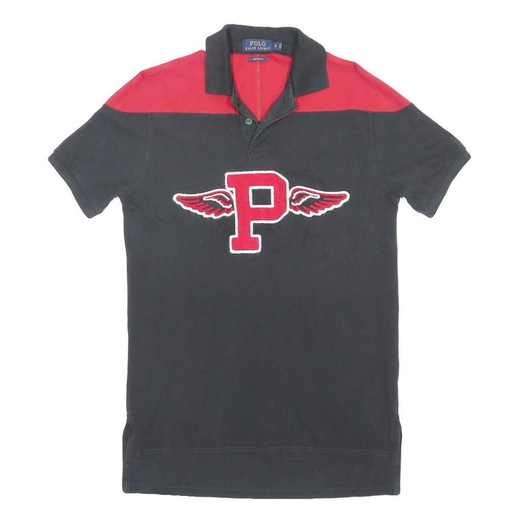 POLO RALPH LAUREN Mens Black & Red Winged P Graphic Short Sleeve Polo Shirt S