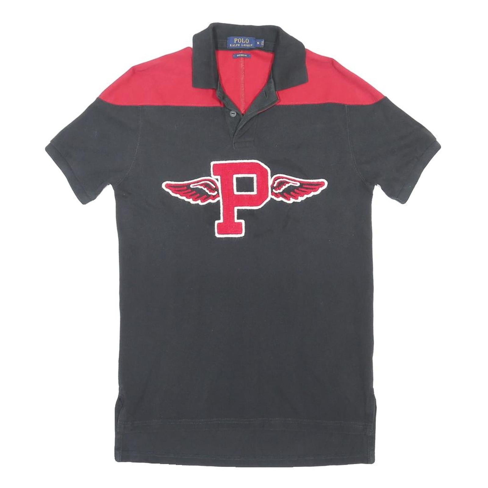POLO RALPH LAUREN Mens Black & Red Winged P Graphic Short Sleeve Polo Shirt S