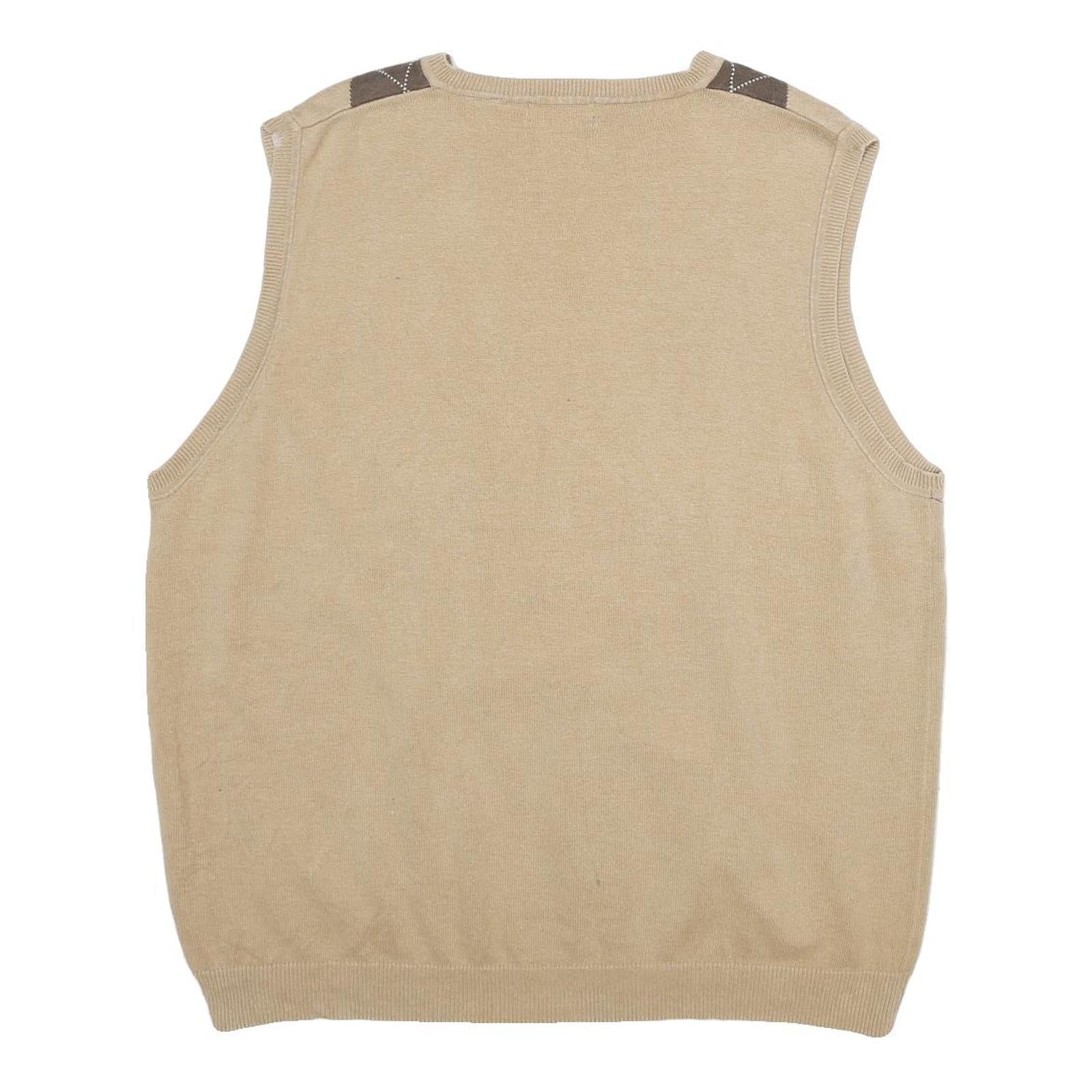 VAN HEUSEN Mens Beige Brown Grey Argyle Pattern V-Neck Cotton Jumper XL Classic