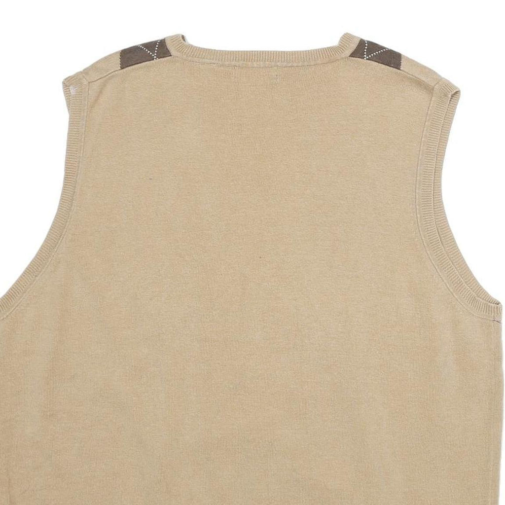 VAN HEUSEN Mens Beige Brown Grey Argyle Pattern V-Neck Cotton Jumper XL Classic