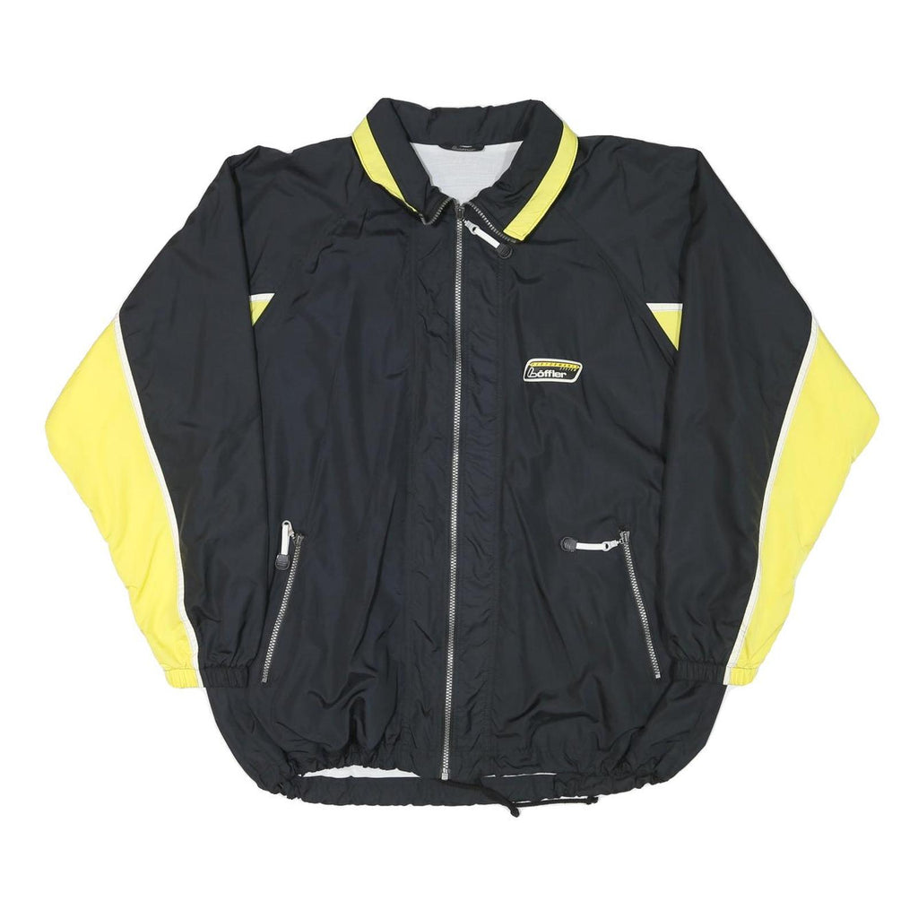 LOFFLER Mens Black & Yellow Zip Jacket XL Polyester Blend Plain Sports Casual