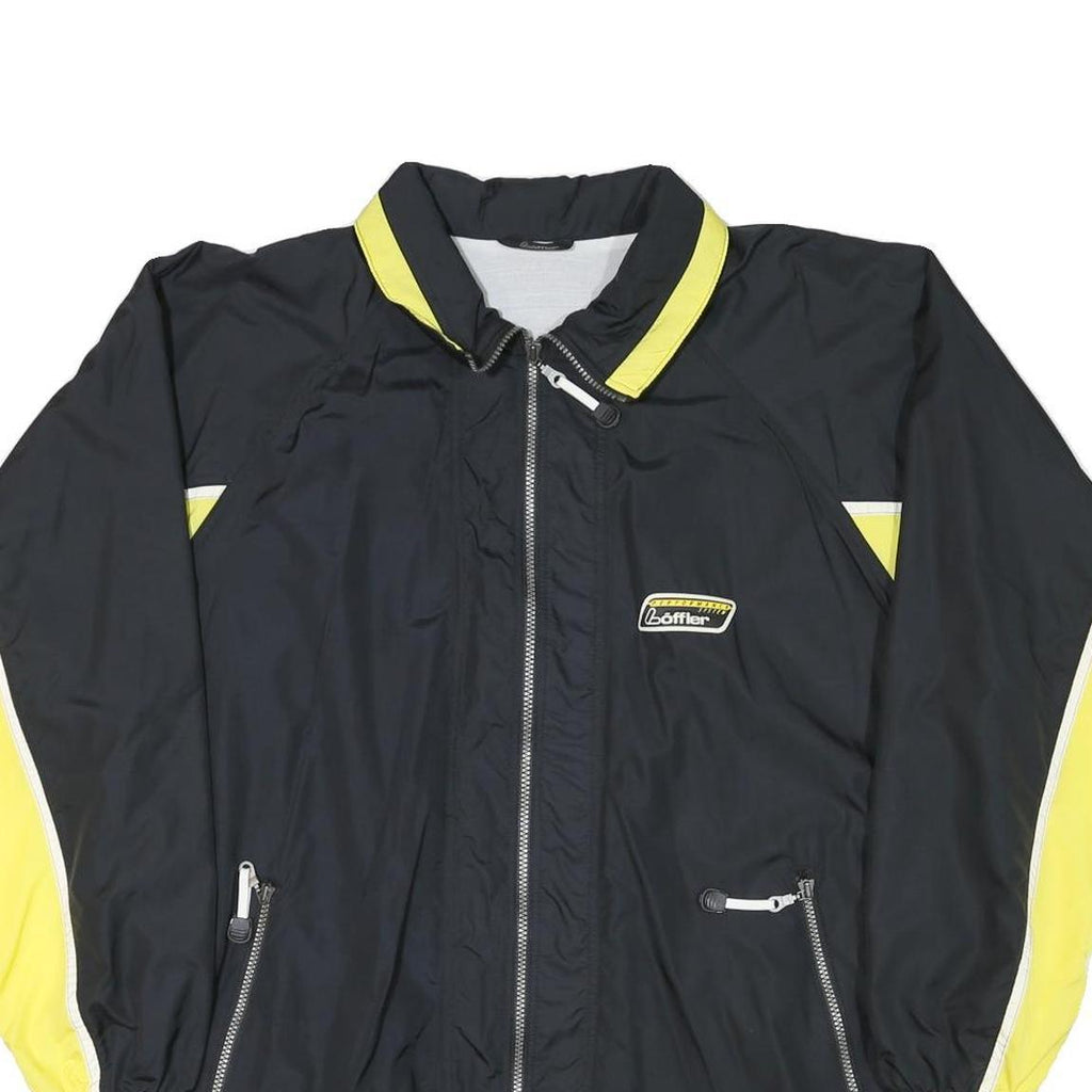 LOFFLER Mens Black & Yellow Zip Jacket XL Polyester Blend Plain Sports Casual