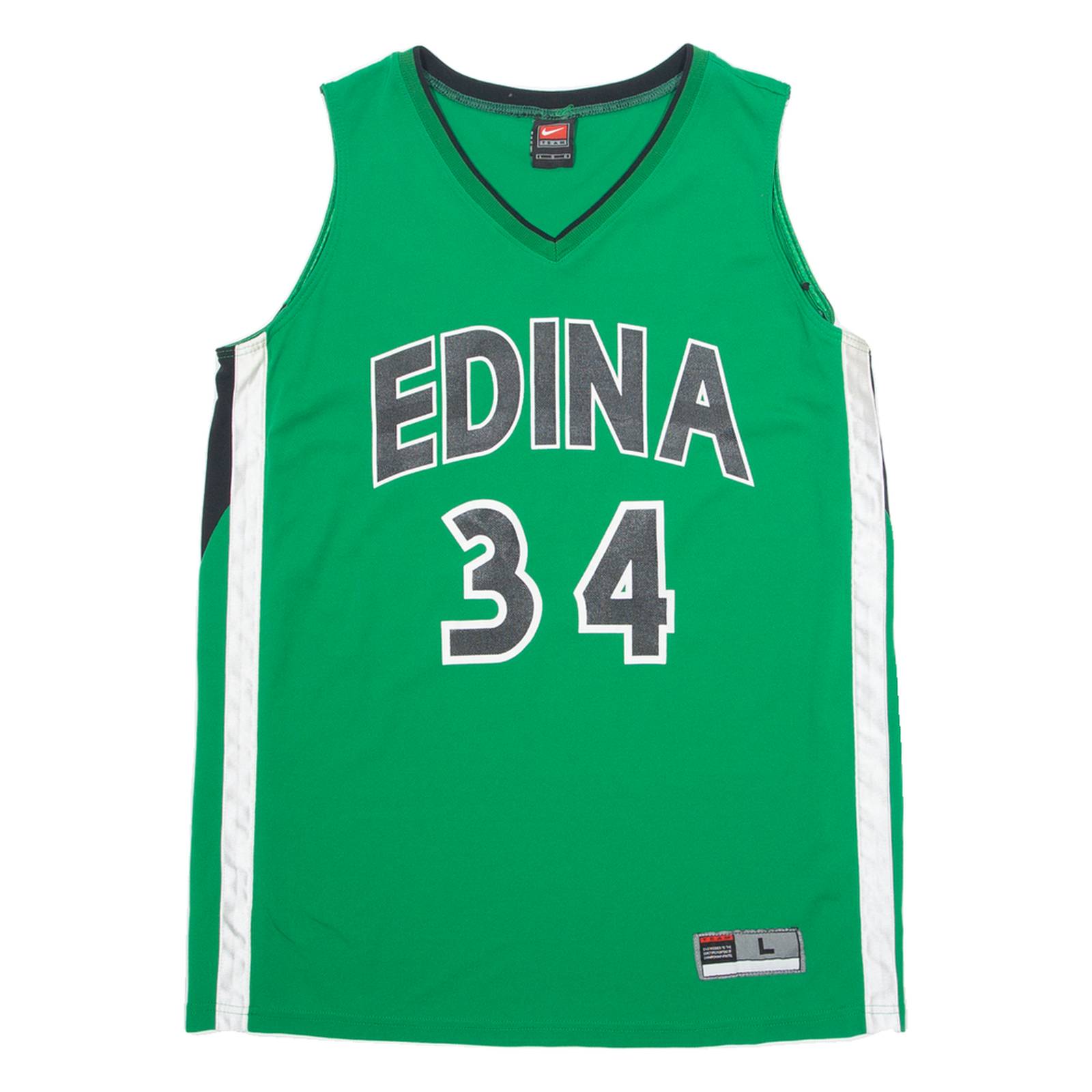NIKE TEAM Basketball Edina 34 Mens Jersey Green Sleeveless USA V-Neck L