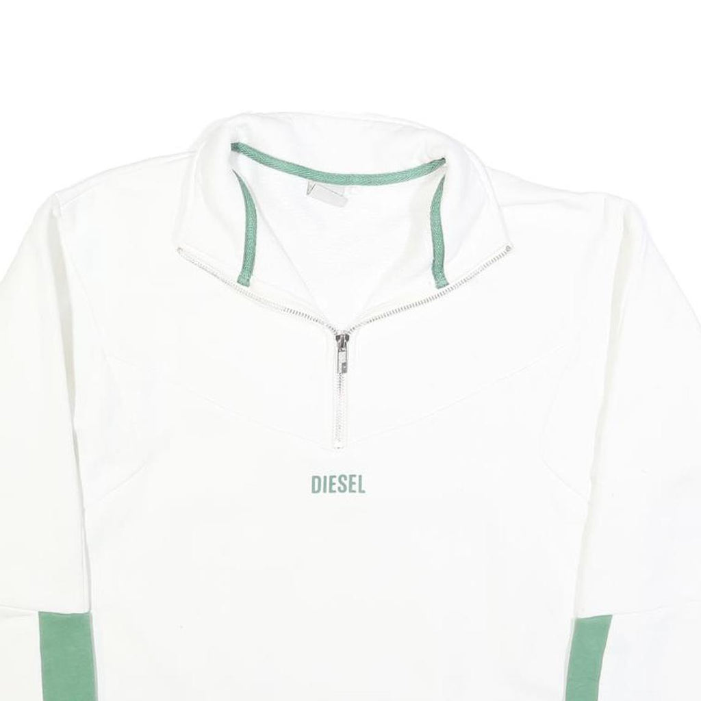 DIESEL Womens White & Green Quarter Zip Sweatshirt S Cotton Blend Casual