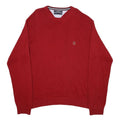 TOMMY HILFIGER Mens Red Plain Crew Neck Basic Knit Jumper XL Cotton Casual