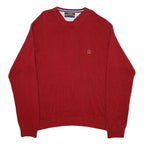 TOMMY HILFIGER Mens Red Plain Crew Neck Basic Knit Jumper XL Cotton Casual