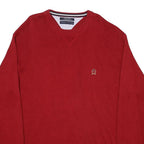 TOMMY HILFIGER Mens Red Plain Crew Neck Basic Knit Jumper XL Cotton Casual