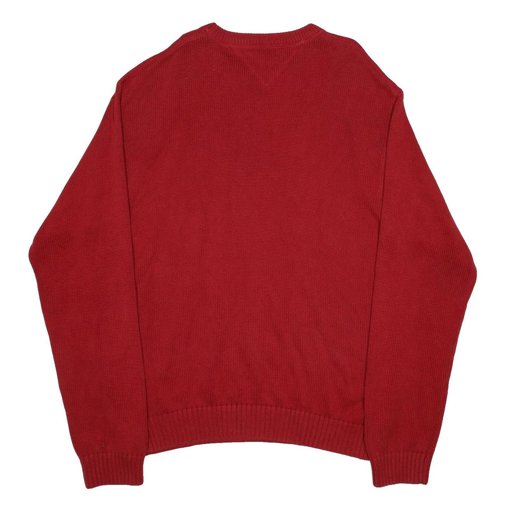 TOMMY HILFIGER Mens Red Plain Crew Neck Basic Knit Jumper XL Cotton Casual