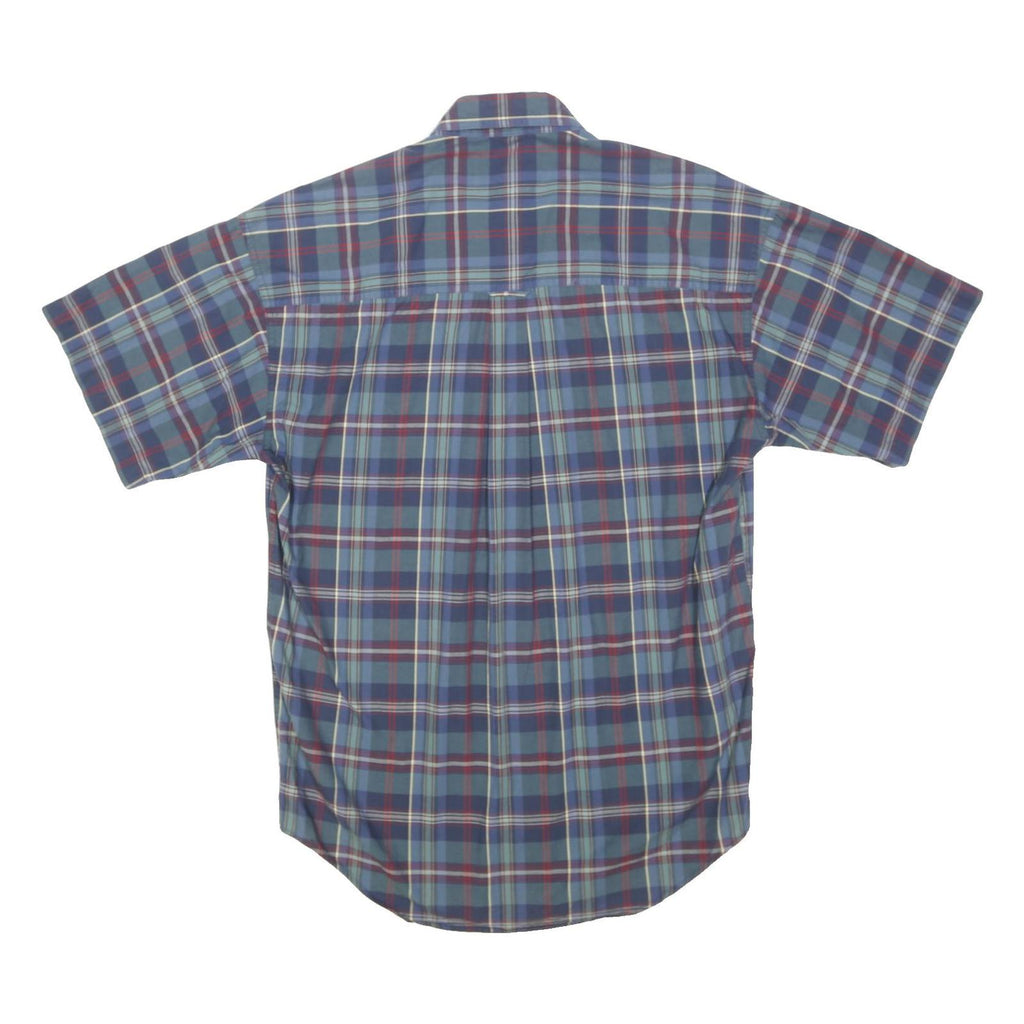 CHAPS RALPH LAUREN Mens Blue Plaid Shirt M Cotton Blend Casual Short Sleeve