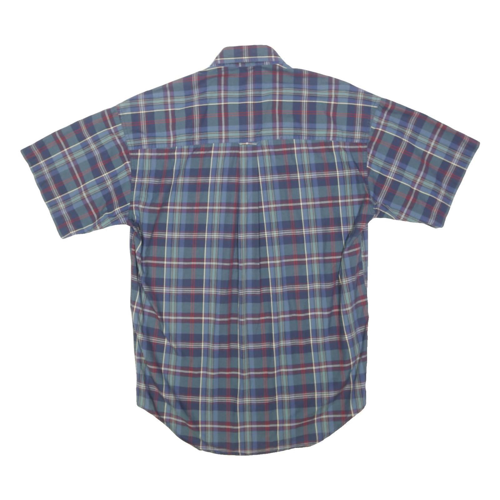 CHAPS RALPH LAUREN Mens Blue Plaid Shirt M Cotton Blend Casual Short Sleeve