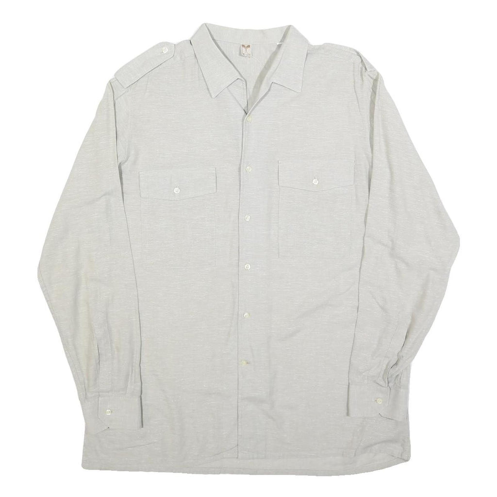 DON CARLOS Mens White Cotton Blend Casual Shirt L Button Front Long Sleeve