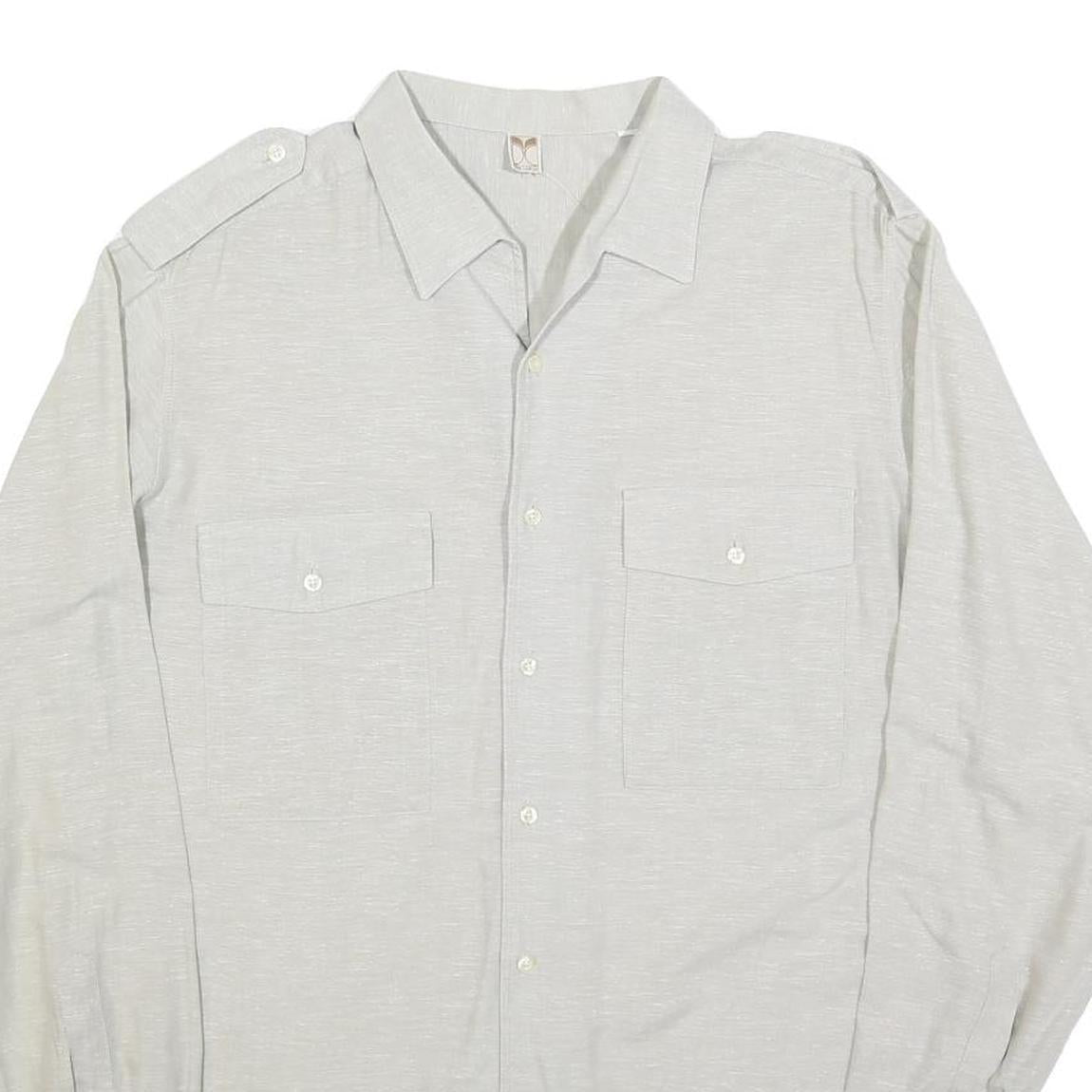 DON CARLOS Mens White Cotton Blend Casual Shirt L Button Front Long Sleeve