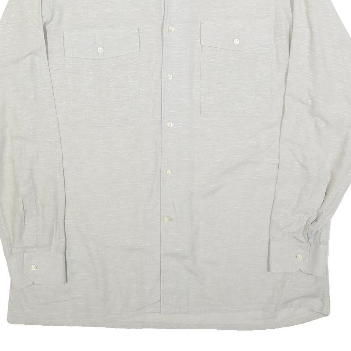 DON CARLOS Mens White Cotton Blend Casual Shirt L Button Front Long Sleeve