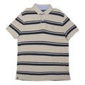 TOMMY HILFIGER Mens Beige & Navy Striped Short Sleeve Polo Shirt L Cotton Blend