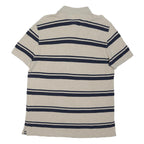 TOMMY HILFIGER Mens Beige & Navy Striped Short Sleeve Polo Shirt L Cotton Blend
