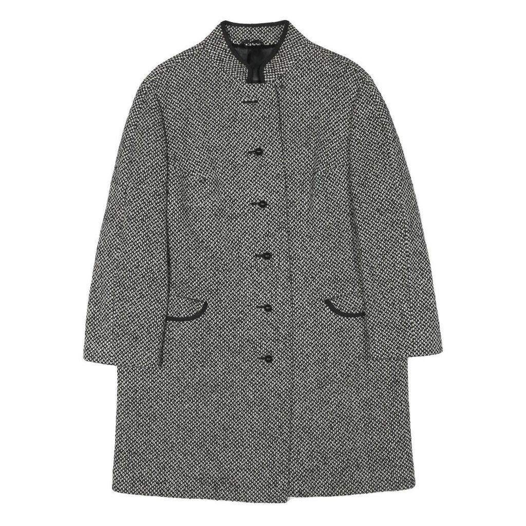 Womens Black & White Wool Blend Plain Jacket L Button Closure Long Sleeve