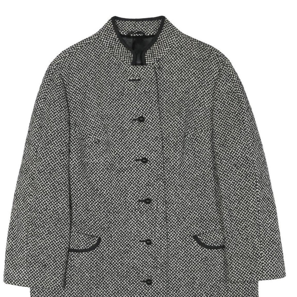 Womens Black & White Wool Blend Plain Jacket L Button Closure Long Sleeve