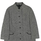 Womens Black & White Wool Blend Plain Jacket L Button Closure Long Sleeve