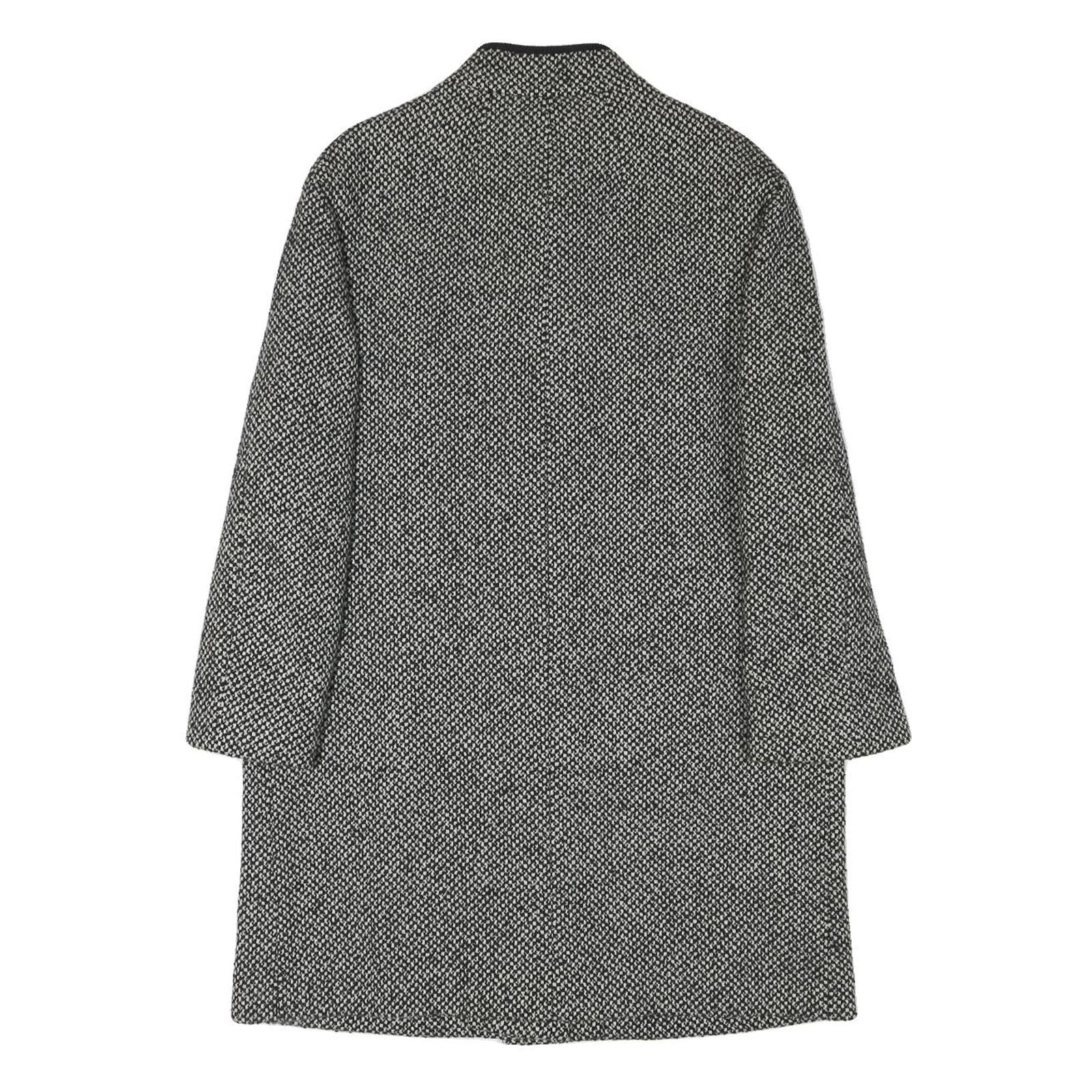 Womens Black & White Wool Blend Plain Jacket L Button Closure Long Sleeve