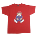 TOMPKINS Mens Red Graphic T-Shirt L Short Sleeve Crew Neck Cute Bear Design