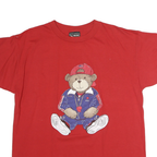 TOMPKINS Mens Red Graphic T-Shirt L Short Sleeve Crew Neck Cute Bear Design