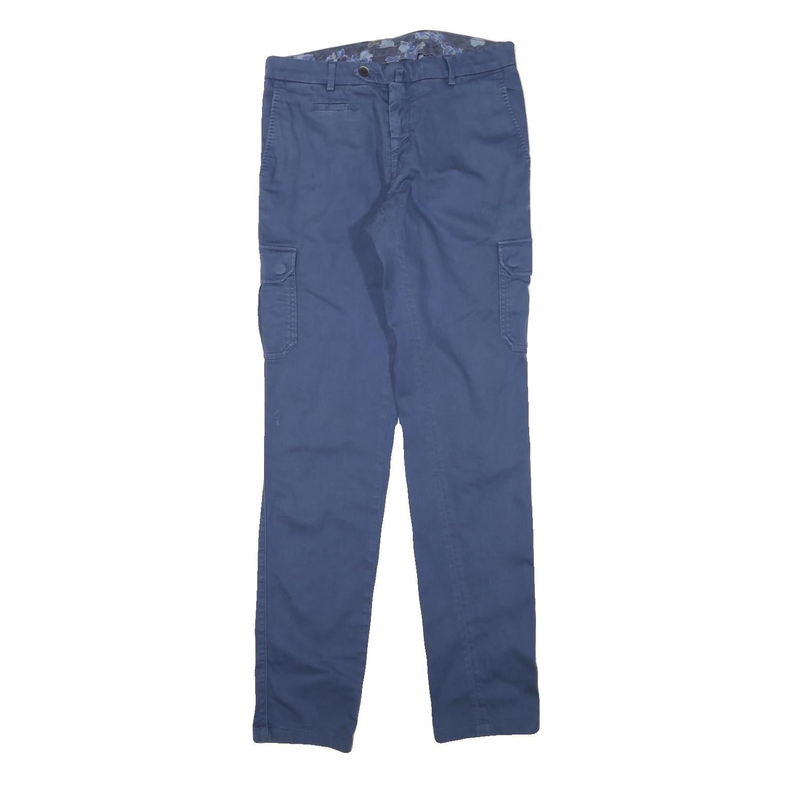 BOGGI Mens Cotton Blend Blue Slim Cargo Trousers W29 L32 Casual Zip