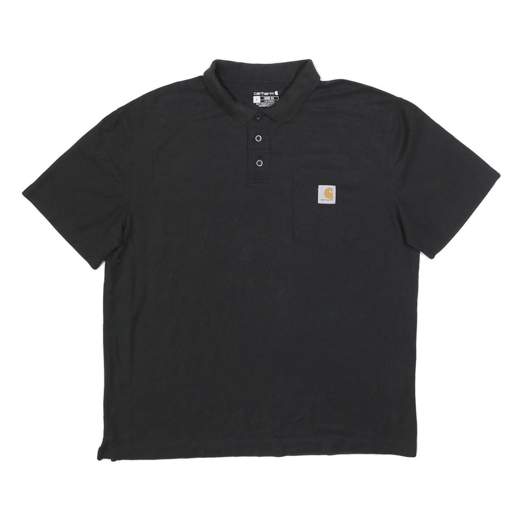 CARHARTT Mens Black Polo Shirt L Cotton Blend Short Sleeve Plain Pocket Logo