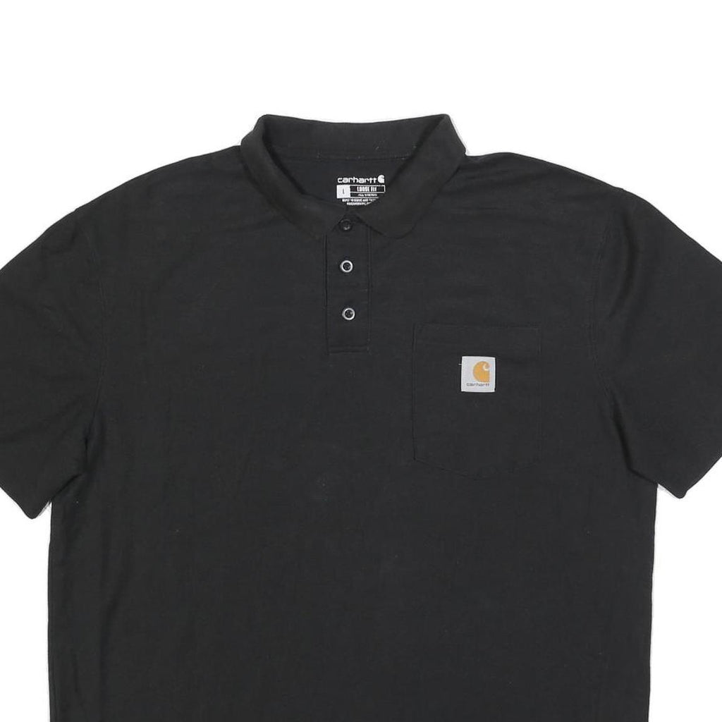 CARHARTT Mens Black Polo Shirt L Cotton Blend Short Sleeve Plain Pocket Logo