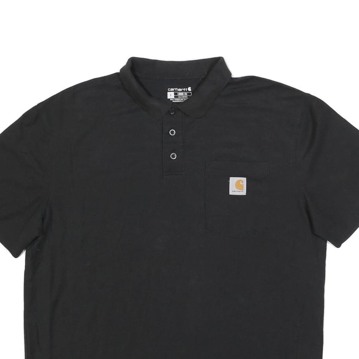 CARHARTT Mens Black Polo Shirt L Cotton Blend Short Sleeve Plain Pocket Logo