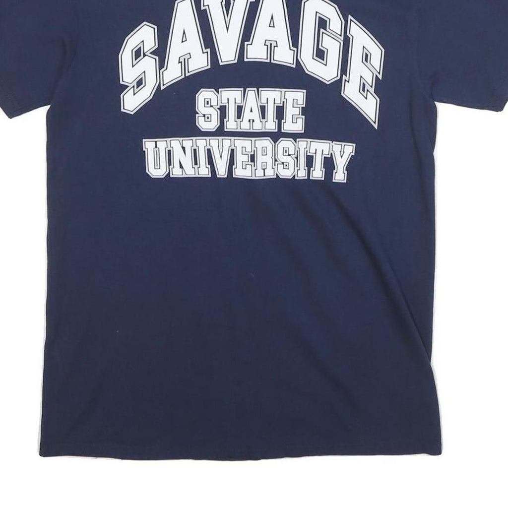 SAMEGANG Mens Navy Blue Savage State University Graphic T-Shirt S Short Sleeve