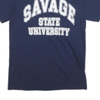 SAMEGANG Mens Navy Blue Savage State University Graphic T-Shirt S Short Sleeve