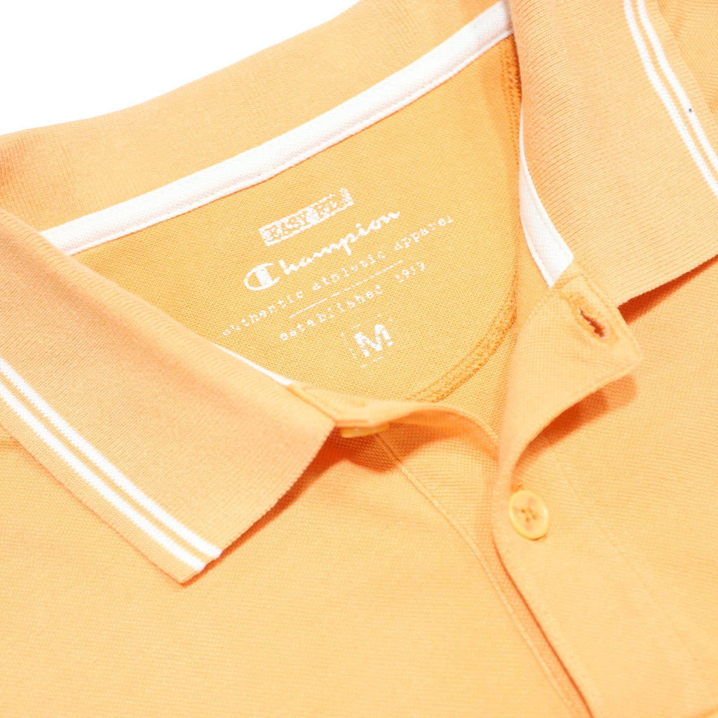CHAMPION Mens Orange Short Sleeve Plain M Casual Cotton Blend Polo Shirt