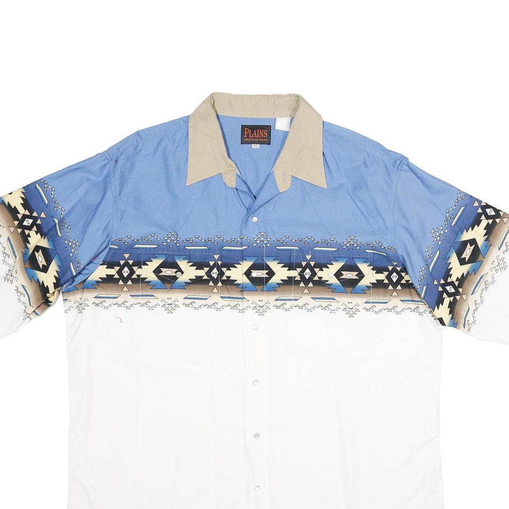 PLAINS Mens Blue & White Aztec Print Western Shirt XL Cotton Summer Casual