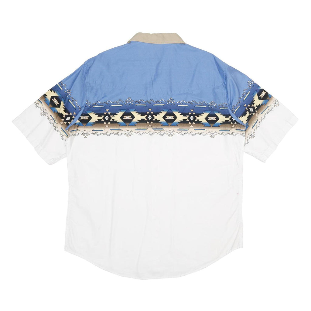 PLAINS Mens Blue & White Aztec Print Western Shirt XL Cotton Summer Casual