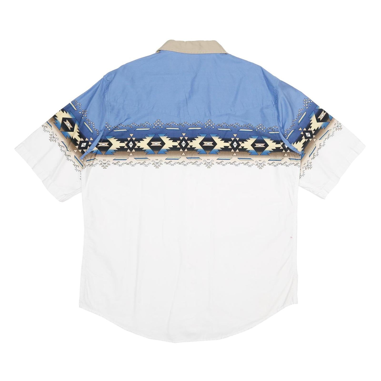 PLAINS Mens Blue & White Aztec Print Western Shirt XL Cotton Summer Casual